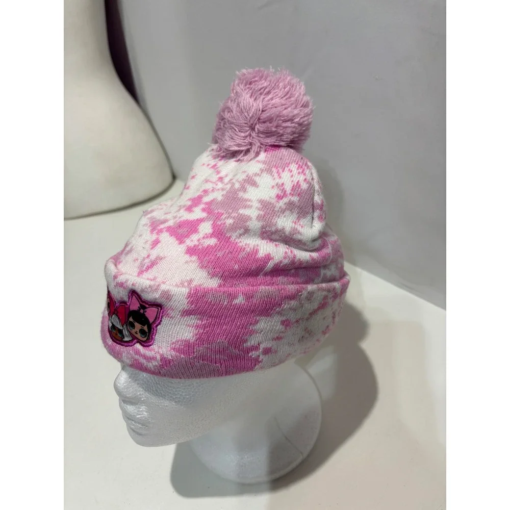 LOL Surprise Beanie Kids 4-6X Pink Tie Dye Pom Pom Character Knit Hat
